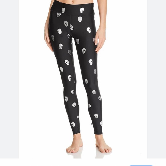 Terez Silver Metallic Skull Print Leggings Black Women’s Size XS - Picture 2 of 9